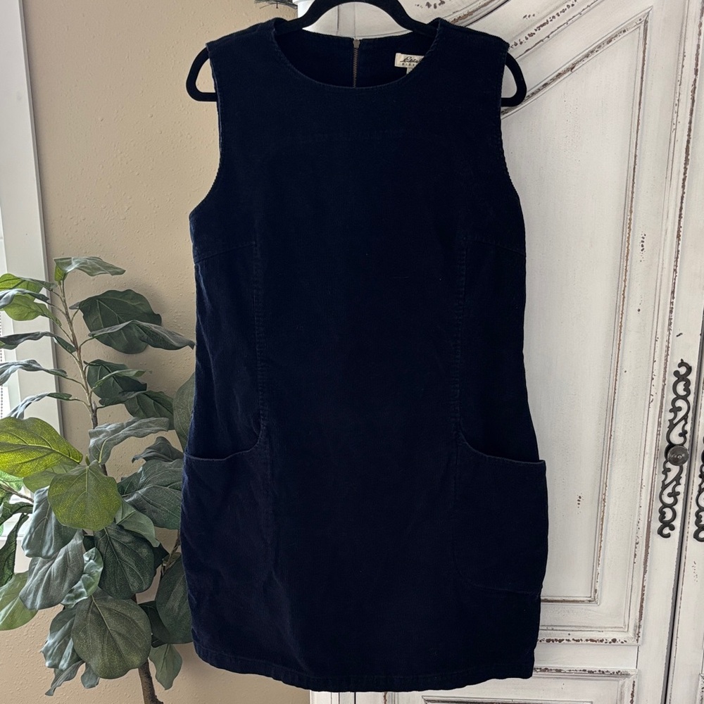 Vtg Eddie Bauer Dress Womens 18 (tag)Navy Blue Corduroy Sleeveless Shift Pockets